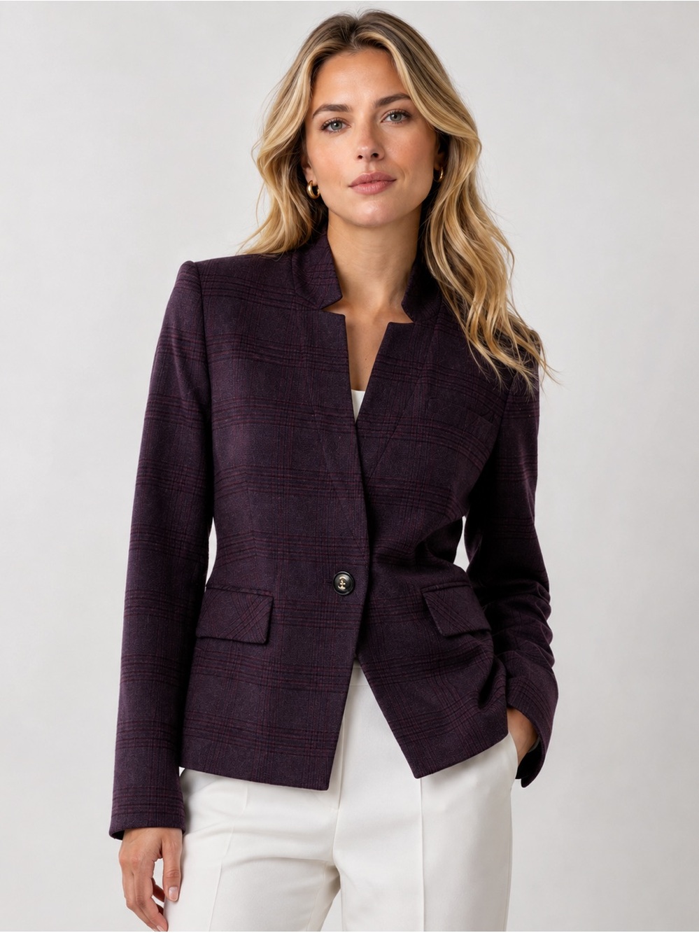Veronica Beard Farley Dickey Jacket Aubergine Plaid Wool Blazer Size 6 NWT